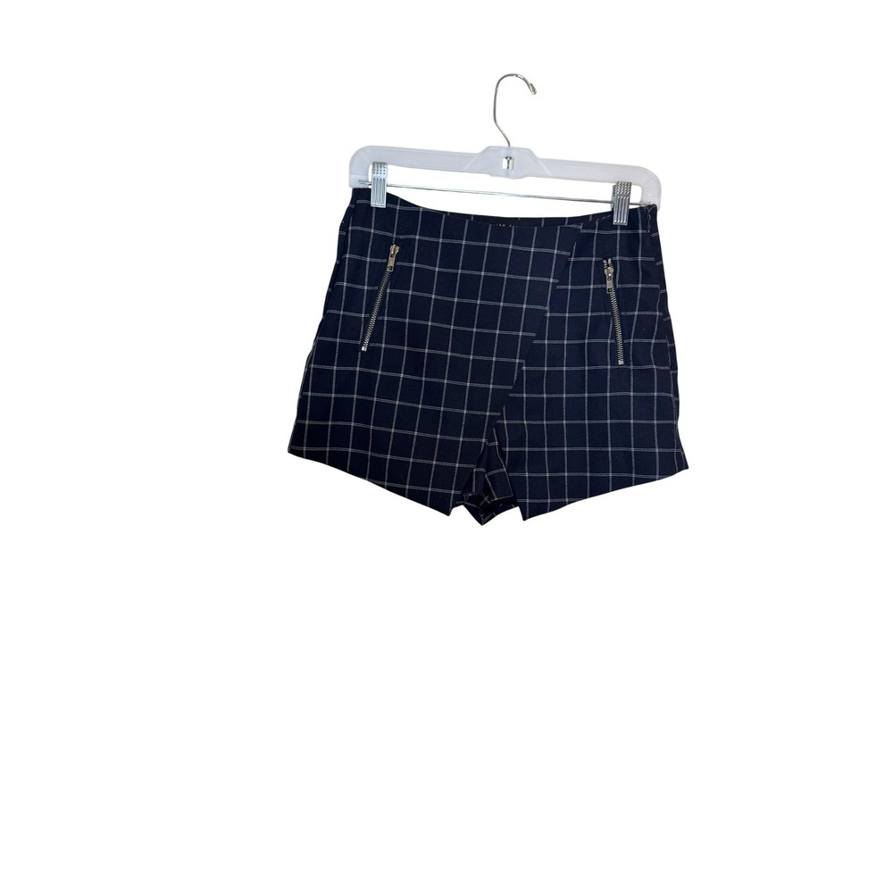 English Factory Shorts Womens Small Blue Windowpane Check Zip Pocket Lined Chino
